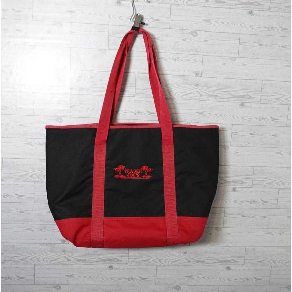 TRADER JOE'S XL Red & Black INSULATED Cooler Tote Bag Nice Read Discription!!!